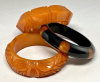 BB241 carved apricot & slate grey dot bakelite bangles